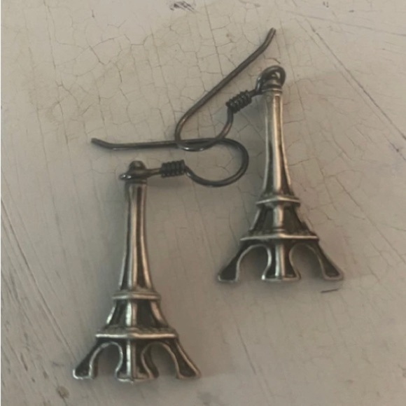 Paris .925 Silver Eiffel Tower Earrings stamped designer - Picture 2 of 6